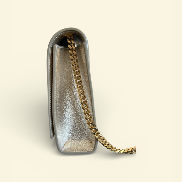 Authentic Yves Saint Laurent Metallic Champagne Gold Clutch with Gold Chain - Picture 2 of 14